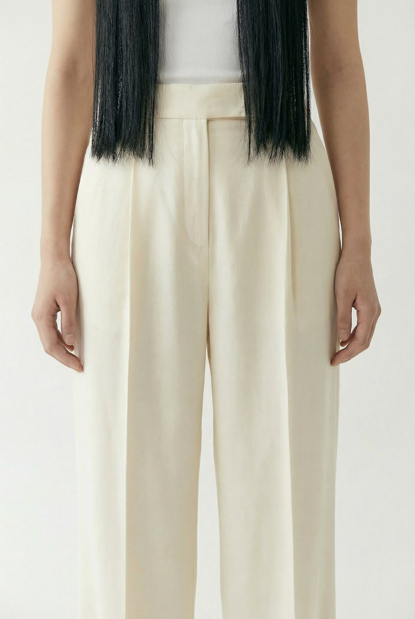 Rose New York | Bottom | Wide Leg Tailored Trousers | Cream
