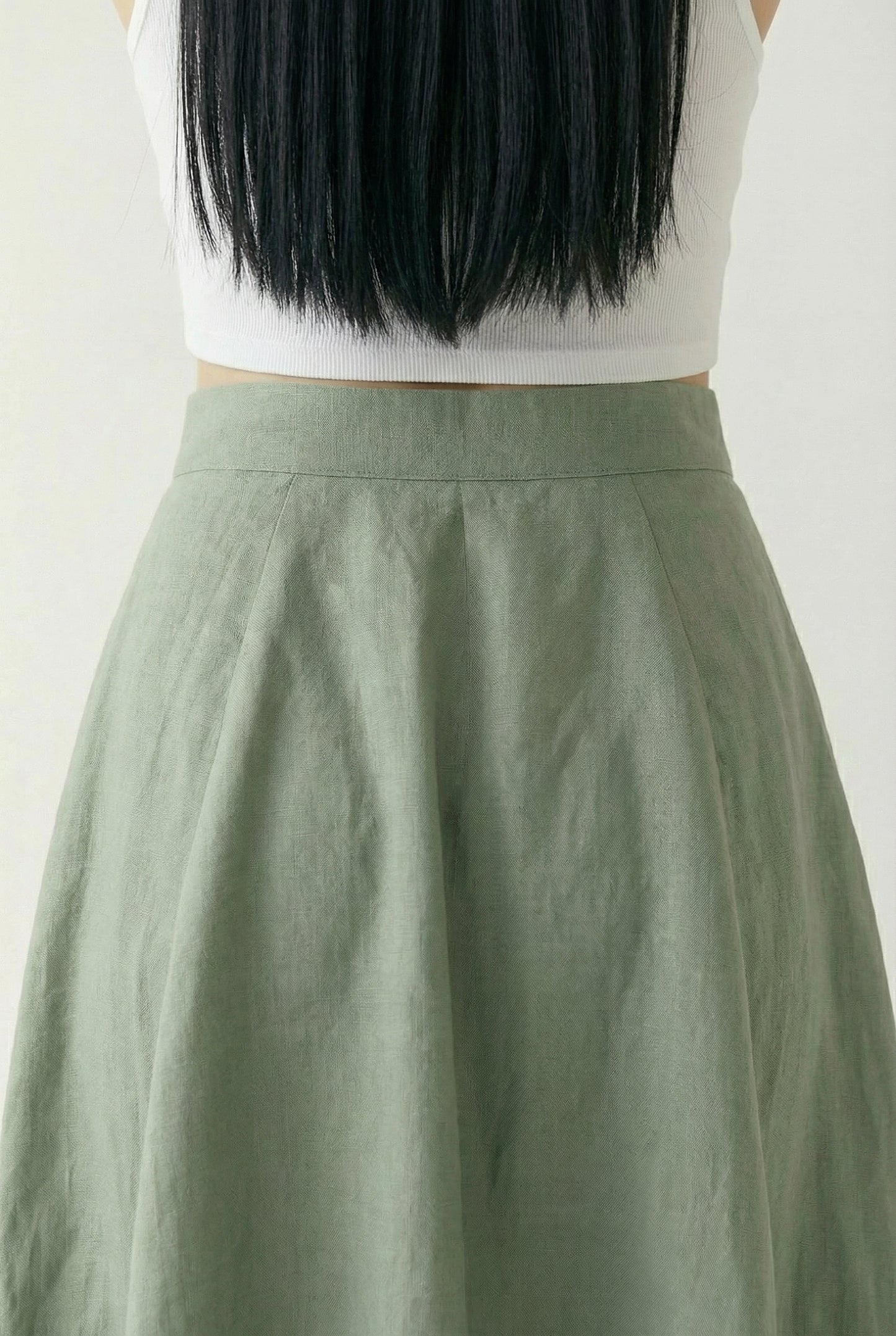 Rose New York | Bottom | Linen Midi Skirt | Sage Green