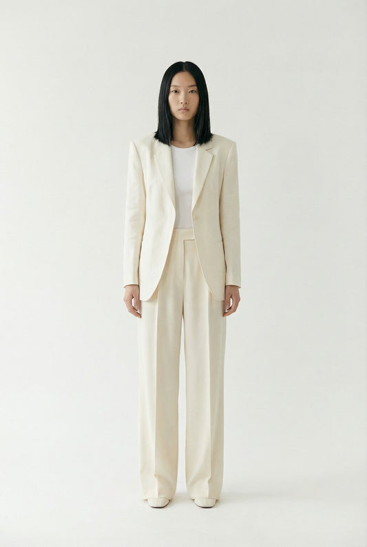 Rose New York | Bottom | Wide Leg Tailored Trousers | Cream