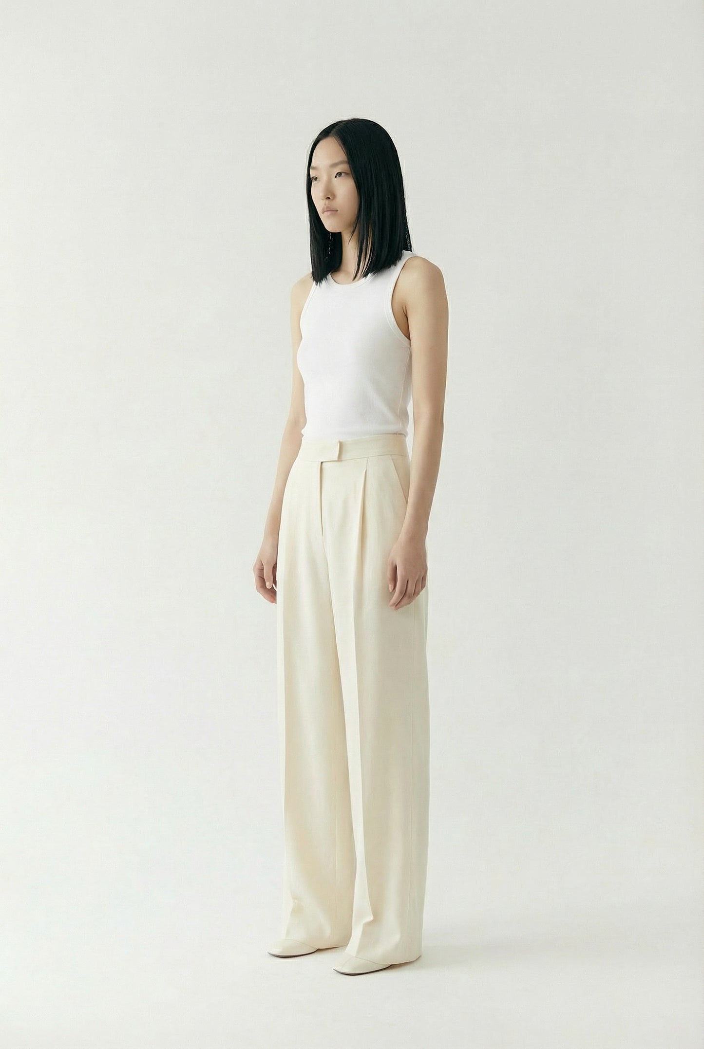 Rose New York | Bottom | Wide Leg Tailored Trousers | Cream