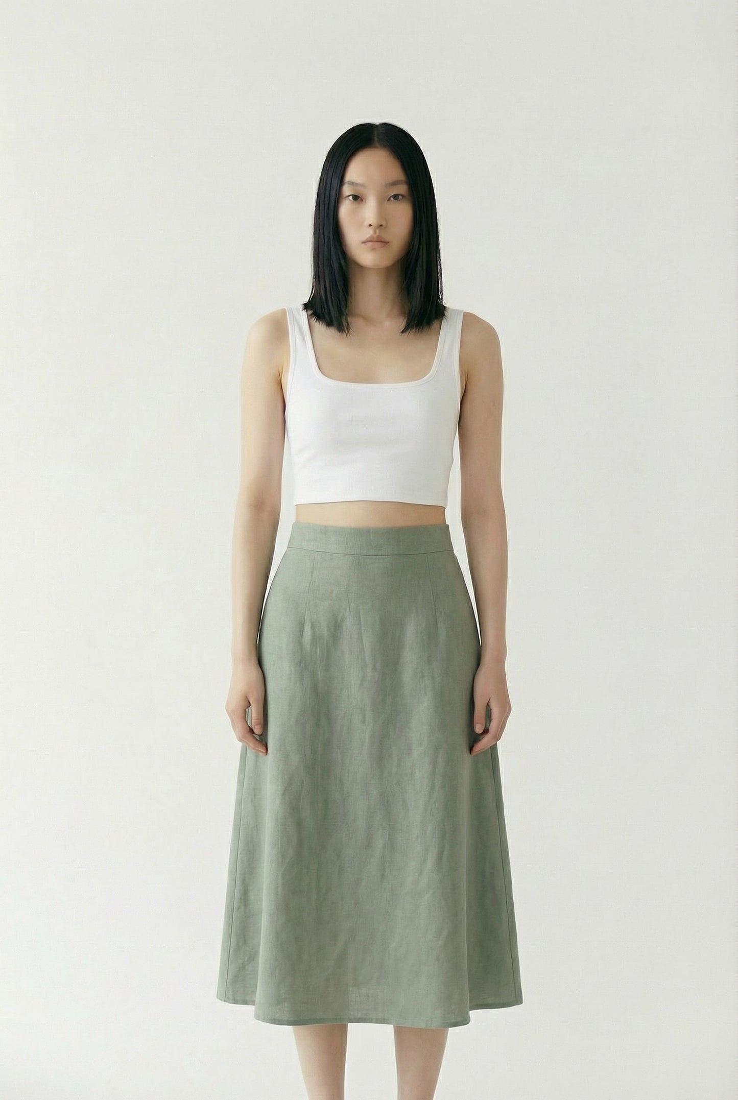 Rose New York | Bottom | Linen Midi Skirt | Sage Green