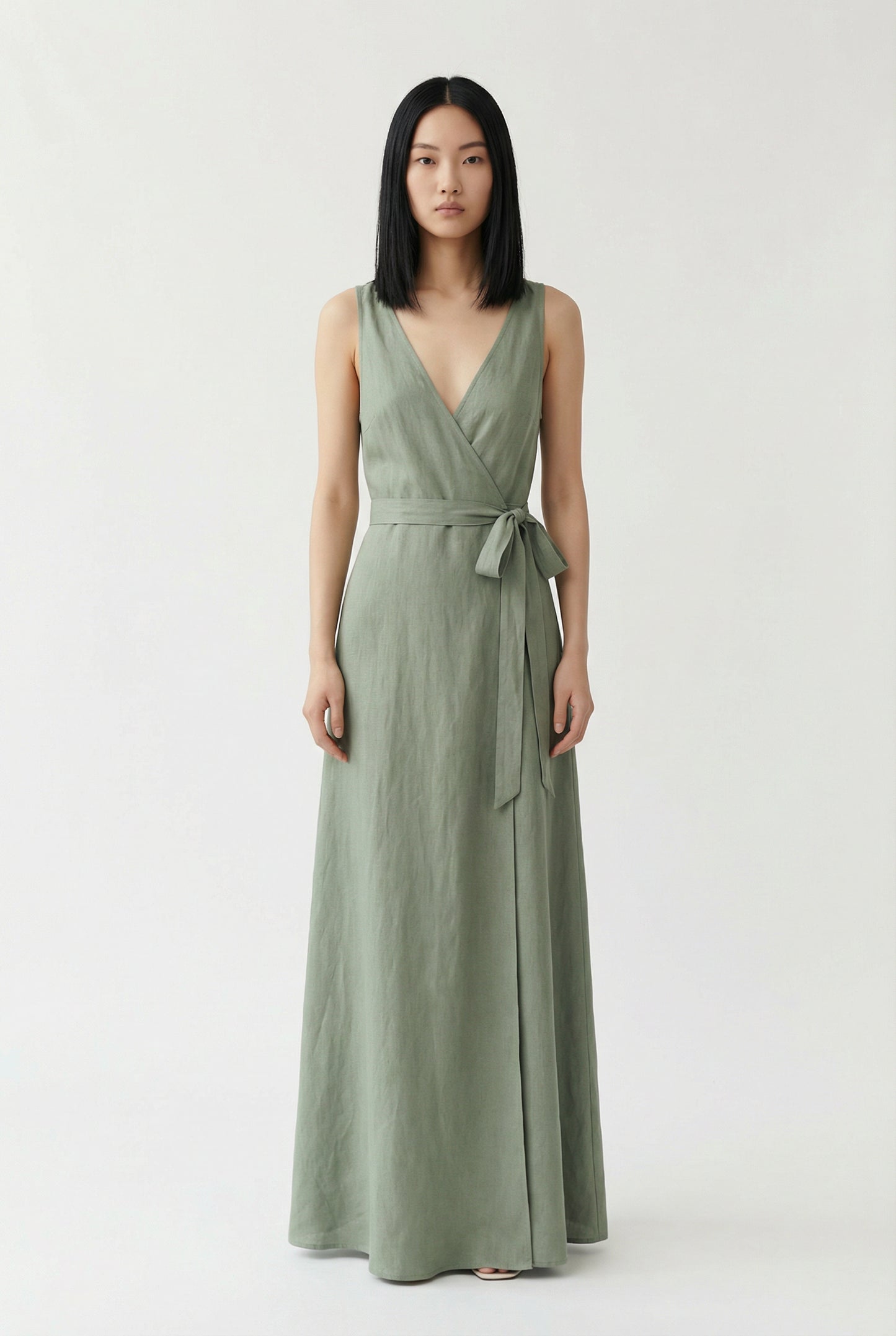 Rose New York | Summer Dress | Linen Maxi Wrap Dress | Sage Green