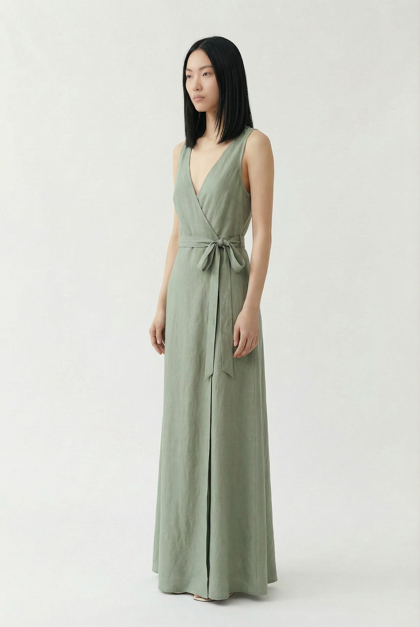 Rose New York | Summer Dress | Linen Maxi Wrap Dress | Sage Green