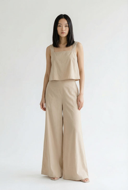 Rose New York | Summer Set | Cotton Crop Top & Palazzo Trousers | Beige