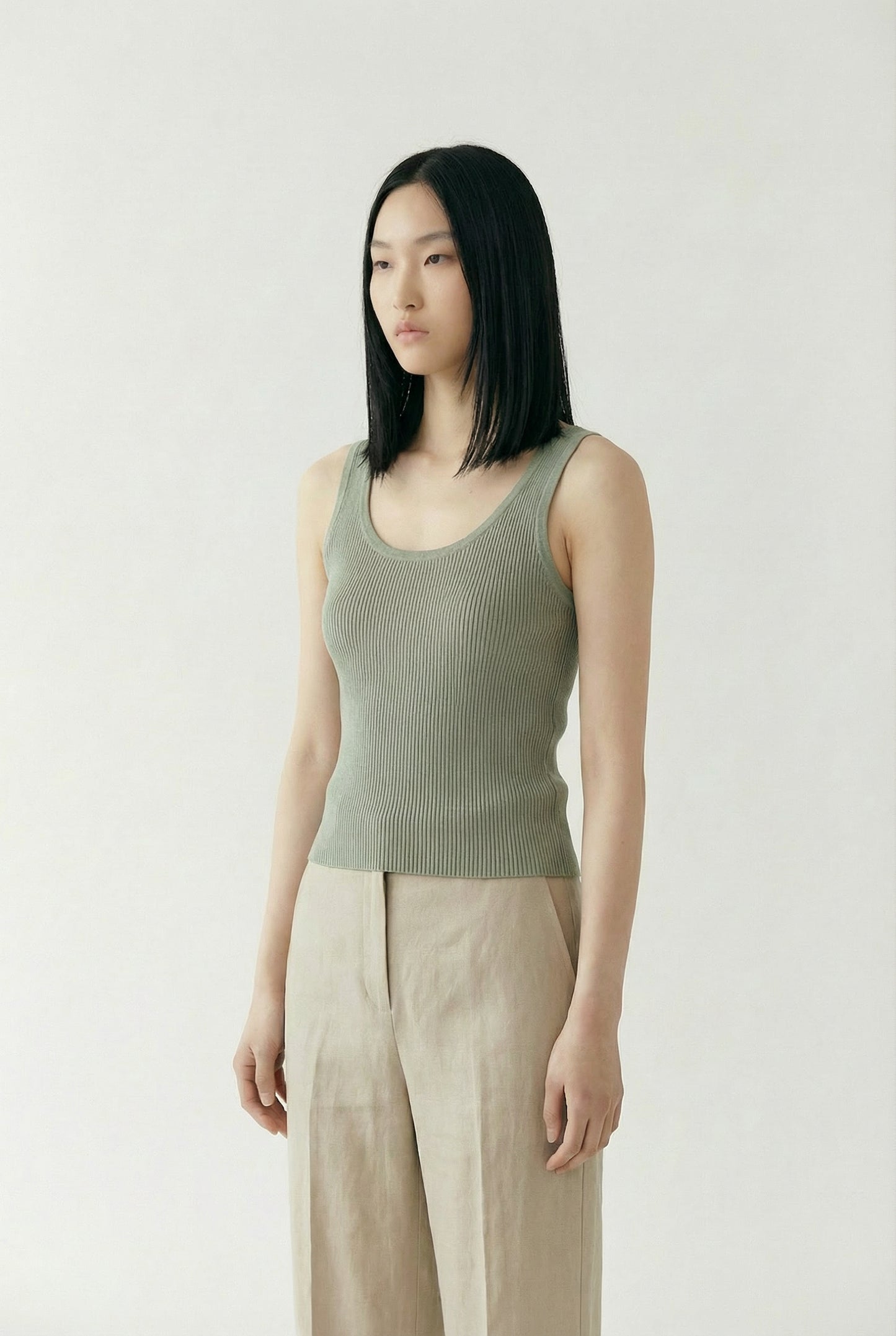 Rose New York | Top | Ribbed Knit Tank | Sage Green